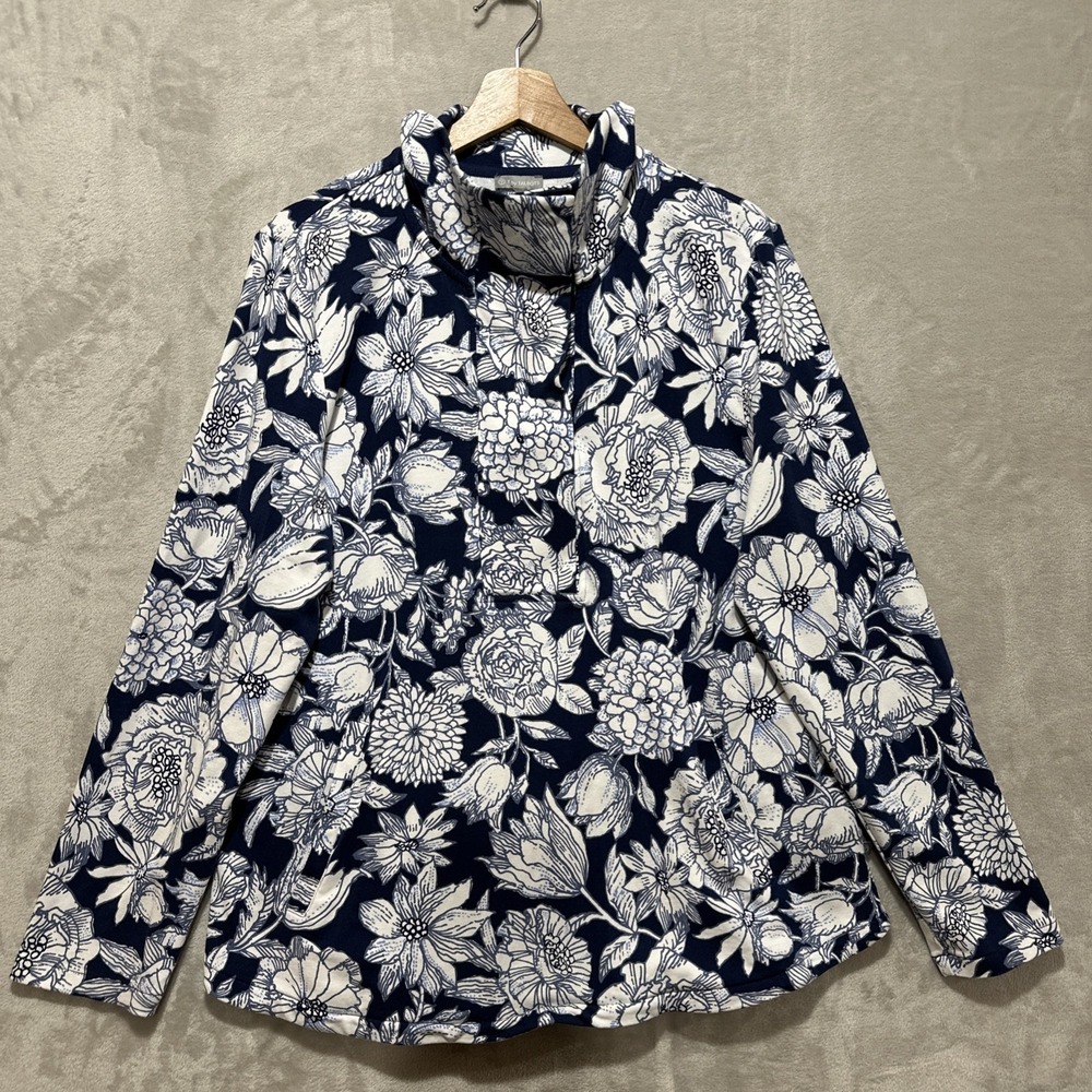 T By Talbots French Terry Snap Placket Pullover Etched Floral Plus Sz XL Pockets
